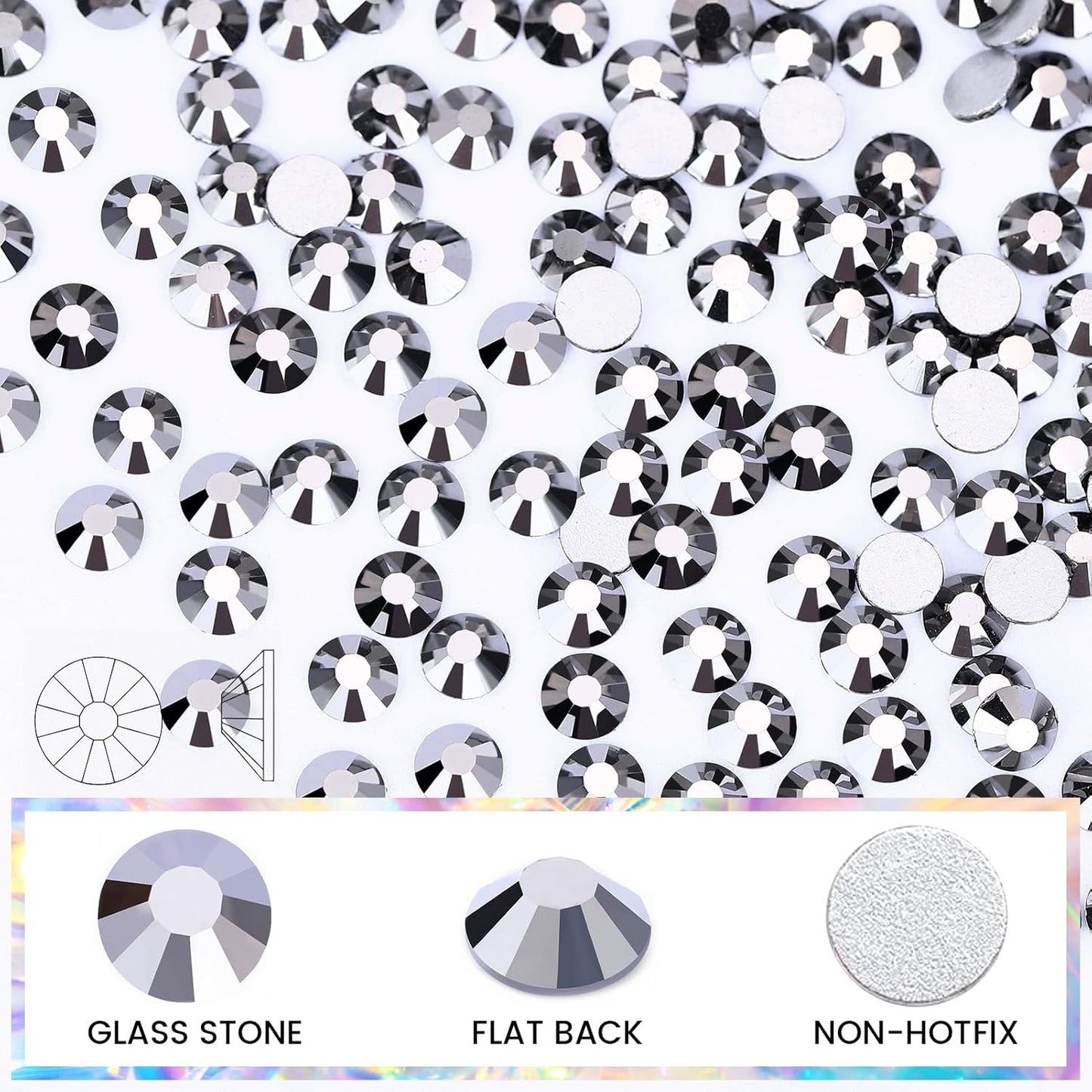 Novani Rhinestones Flatback Rhinestones Glass Gems Stones Jewels Round Gemstones Non-Hotfix Crystal for Crafts,SS20,1440 Pieces,Hematite Black