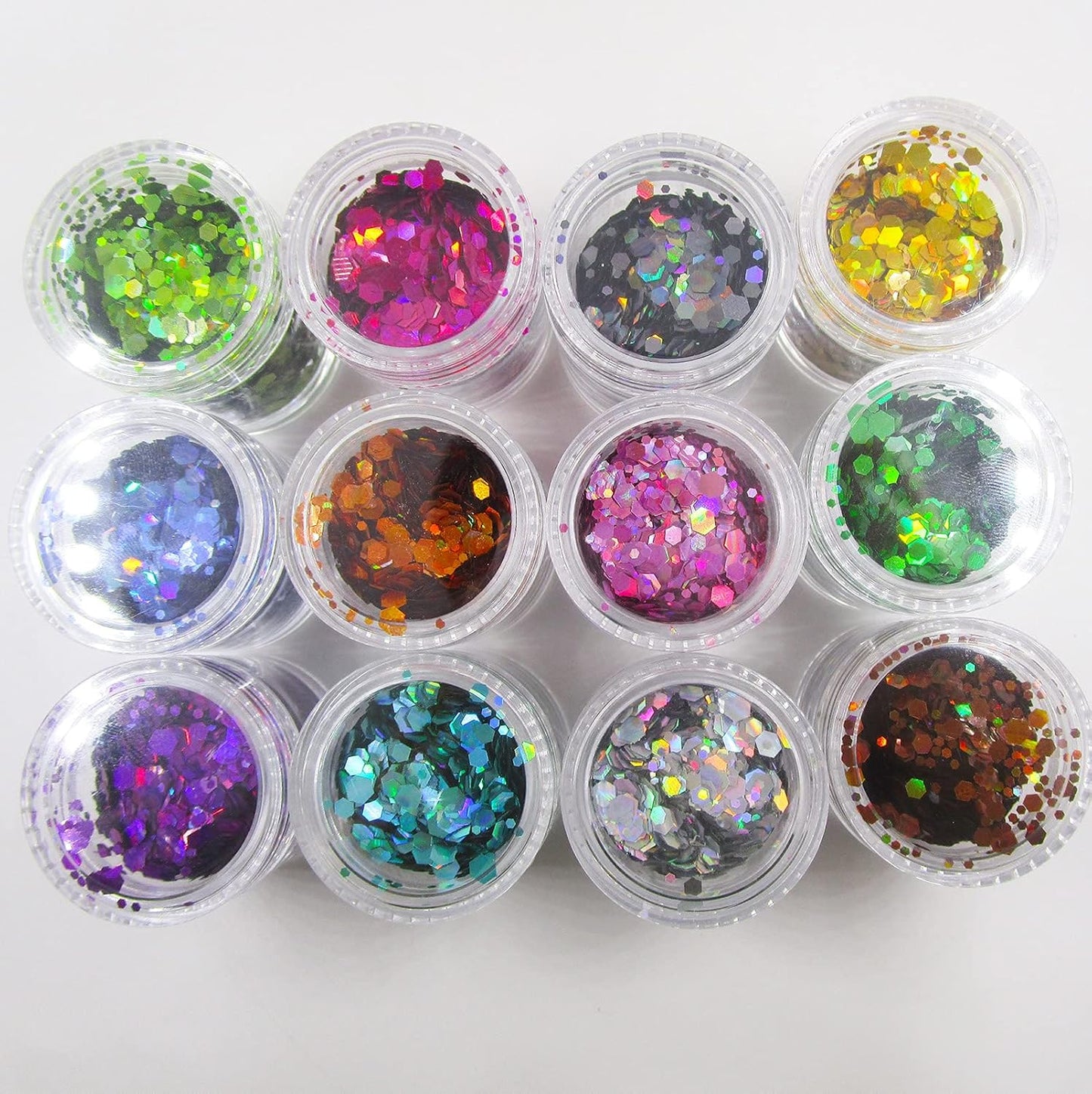 12 Colors Holographic Chunky Glitter Flakes Hexagon Shapes Glitter Sequins Nail Stickers Sparkles Resin Epoxy Accessories for Crafts Nail Art Body Makeup