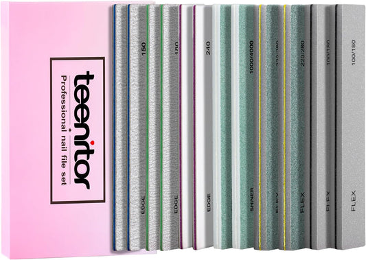 Teenitor 12pcs Nail Files and Buffers Set, Buffer Nail File 100/180 Fingernail Files for Women, Nail Buffer Block Emery Boards for Nails, 240 Grit Nail File