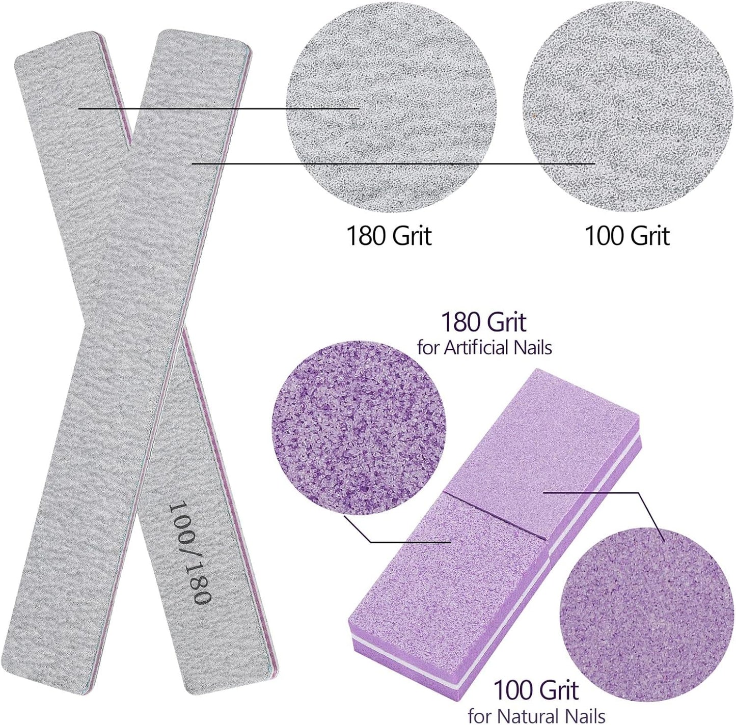 25 Pcs Nail Files for Acrylic Nails and 50 Pcs Mini Buffer Block File, 100/180 Grit Nail Buffer Double Sides Emery Boards Fingernail Files