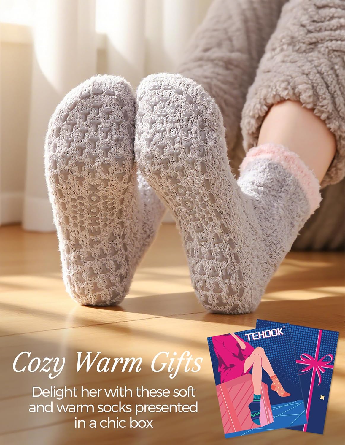 TEHOOK Warm & Cozy Gifts for Women, Stocking Stuufers, Fluffy Fuzzy Plush Sleeping Slipper Socks - Soft Warm Fabric