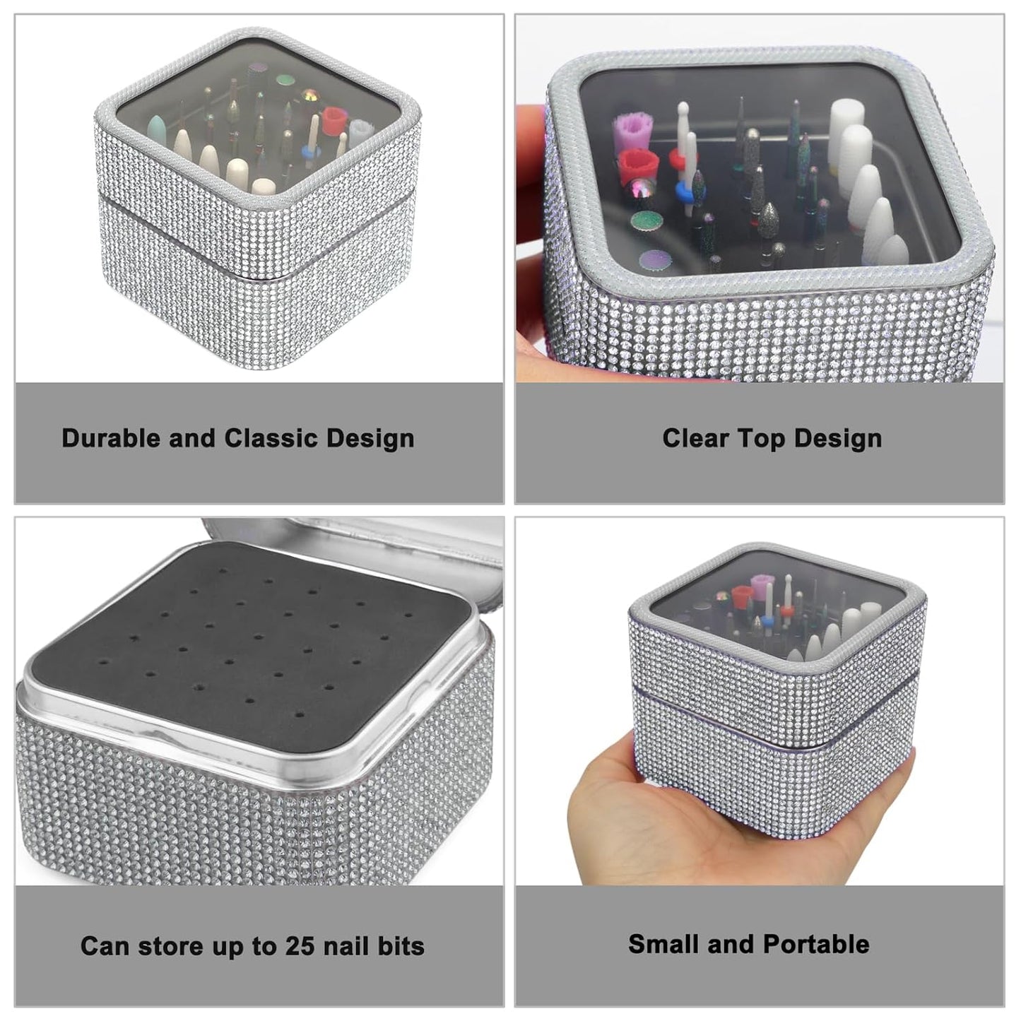 Nail Drill Bits Holder Case- 30 Holes Dustproof Rhinestone Nail Bits Box Efile Displayer Organizer Container for Manicure Tools