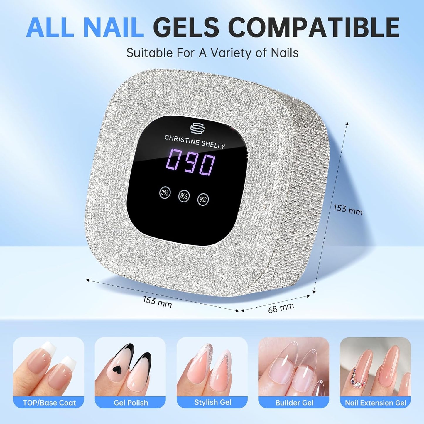 48W UV Light for Nails,Mini UV LED Nail Lamp with 3 Timer Settings, Auto Sensor, Fast Curing for Gel Nails,Nail Dryer Sparkly Gel Nail LCD Display Home Use DIY (White Diamond)