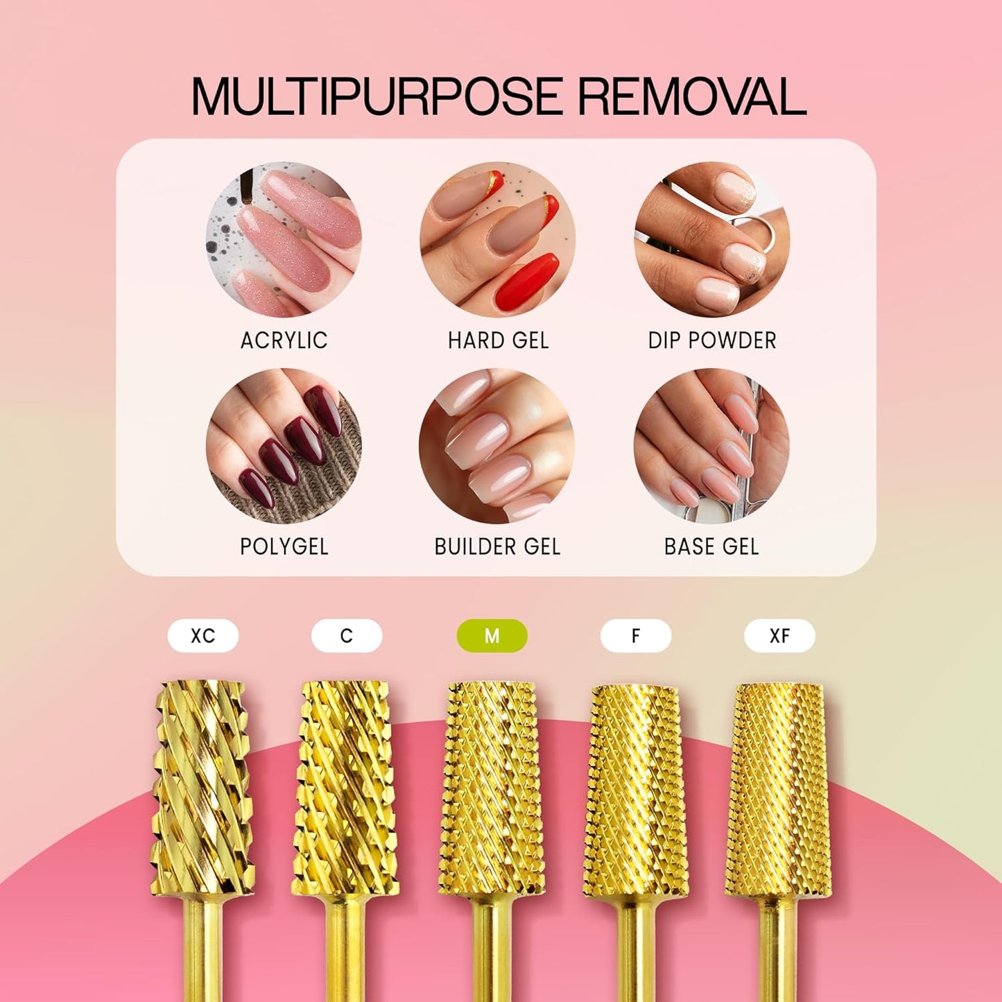 Premium Pana 3/32" Tapered Barrel Carbide Nail Bit -For Electric Dremel Drill Machine, Nail Art Design, Manicure, Pedicure, Nail File, Cuticle Clean etc. (Medium Grit- Gold)