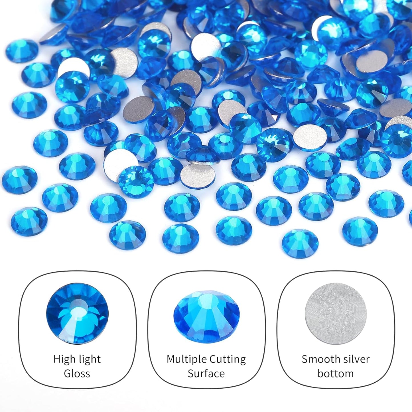 10000PCS Capri Blue Rhinestones Bulk, Flat Back Crystal Glass Stone Round Gems,SS20, 4.6-4.8mm