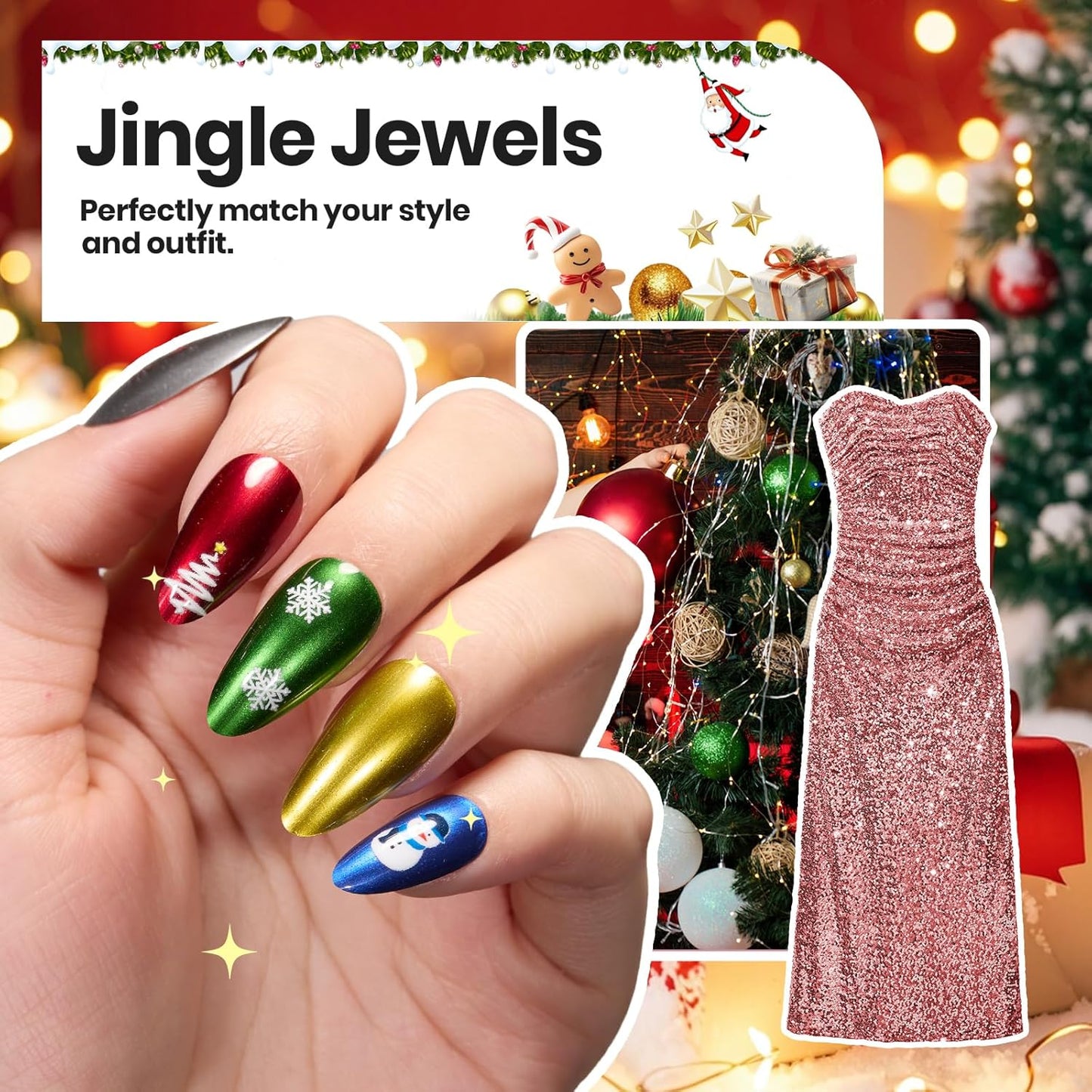 Beetles Chrome Mirror Nail Polish Set - Jingle Jewels 6 Colors Quick-Drying Glossy Metallic Nail Polish Shiny Chrome Effect Fingernail Polish DIY Nail Art Christmas Gift for Women Salon Home