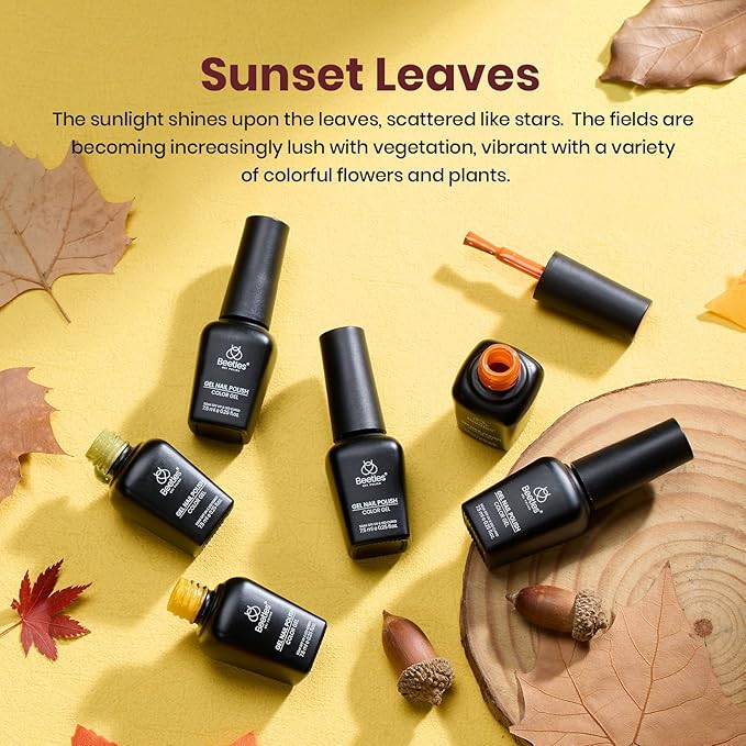 Beetles Fall Gel Nail Polish Set – 6 Colors Red Purple Orange Yellow Green Gel Polish Kit, Soak Off UV LED Gel Nail Polish for Fall Manicure Nail Art Gift for Women