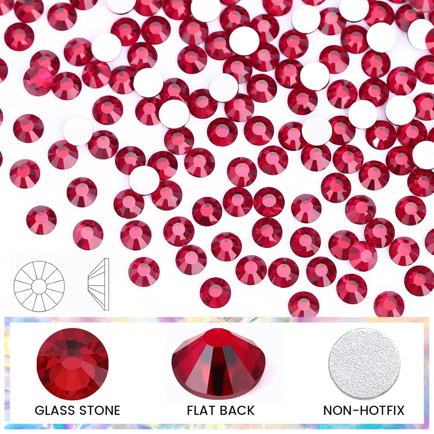Dark Red Flatback Rhinestones for Crafts Glass Nail Rhinestones Nail Gems Crystals for Makeup Bags Shoes Decoration DIY(SS16,1440pcs,Dark Siam)