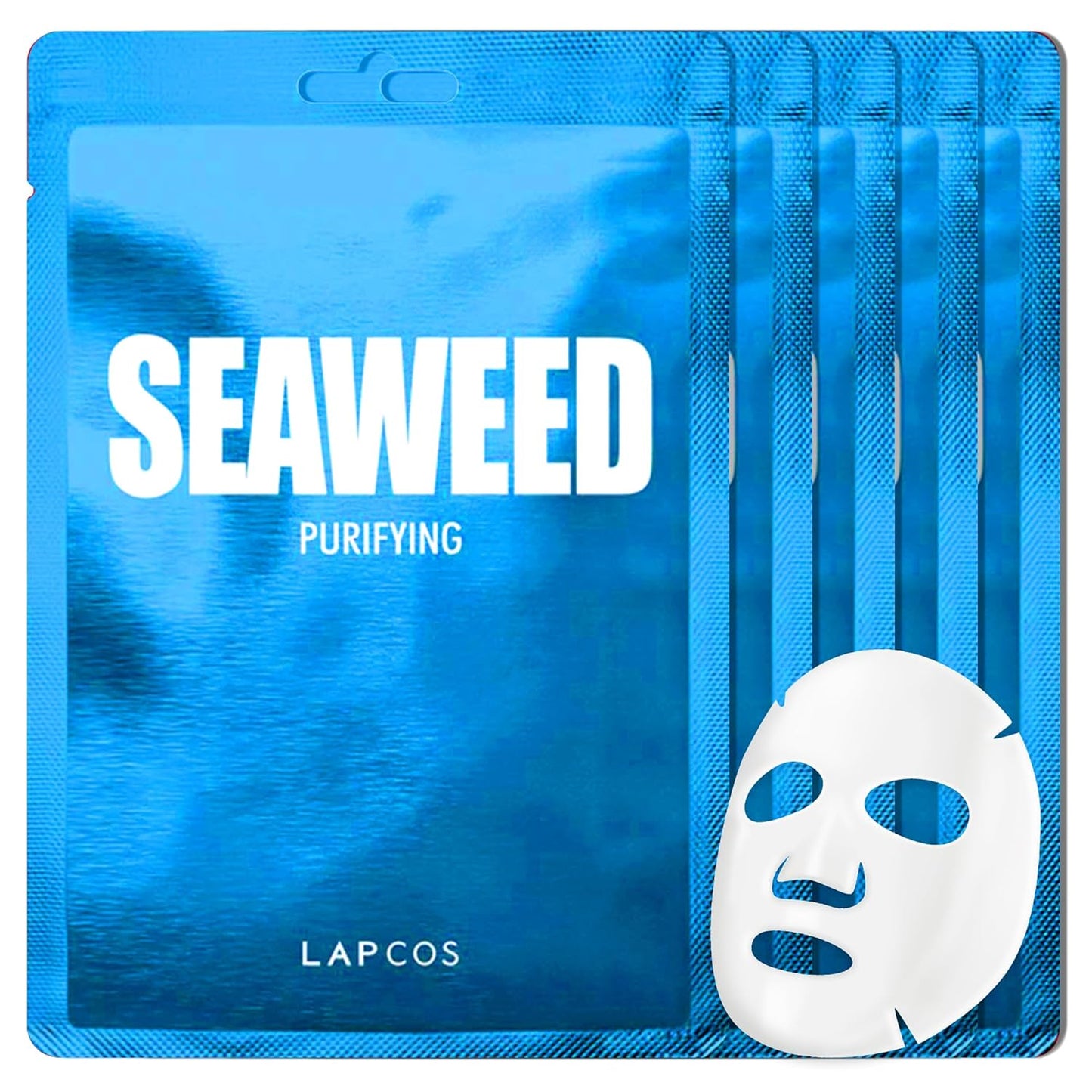 LAPCOS Seaweed Sheet Mask, Daily Face Mask with Hyaluronic Acid to Smooth and Purify Skin, Korean Beauty Favorite, 5-Pack