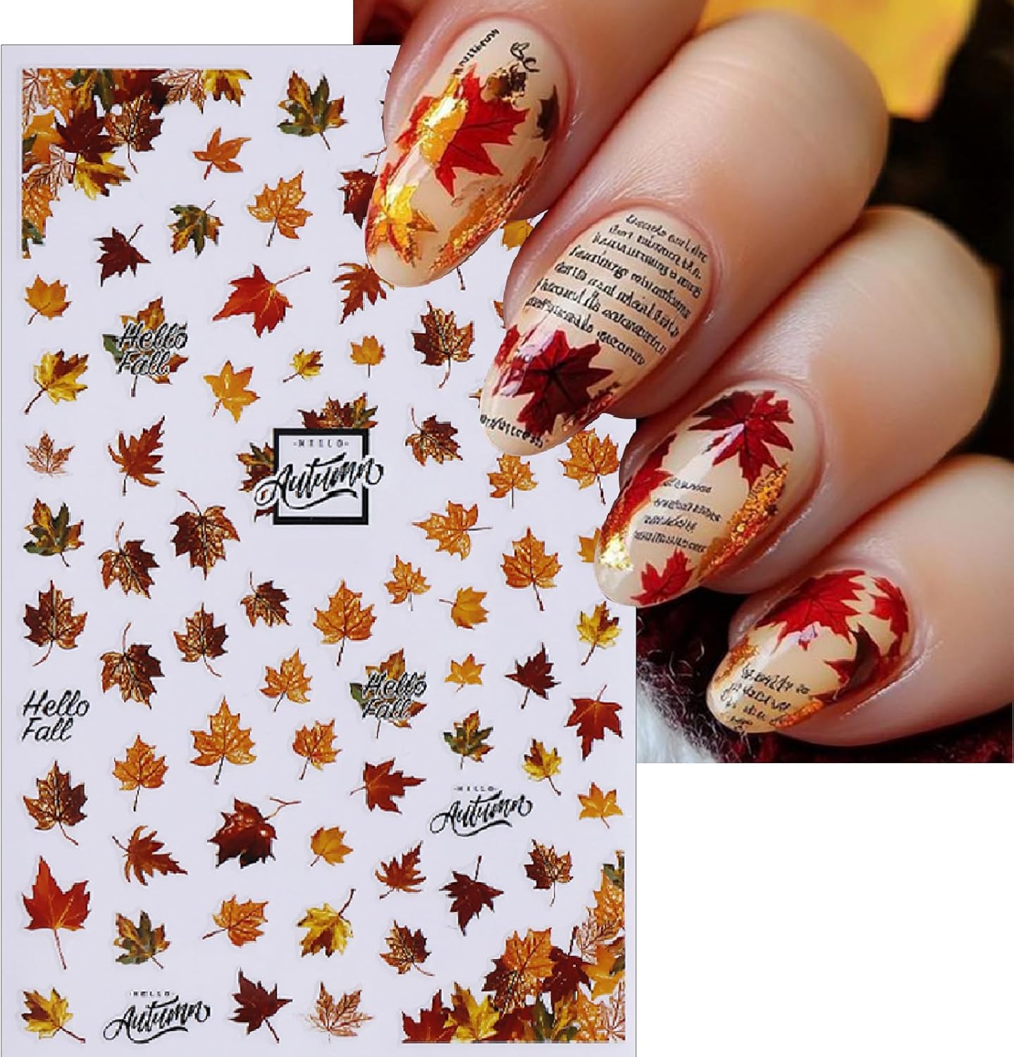 Fall Maple Leaf Nail Art Stickers Autumn Leaves Mushroom Deer Design Self-Adhesive Nail Sticker Fox Pumpkin Wheat Ears Nail Decals for Nails Women Girls Thanksgiving Day DIY Manicure Decor 6 Sheets