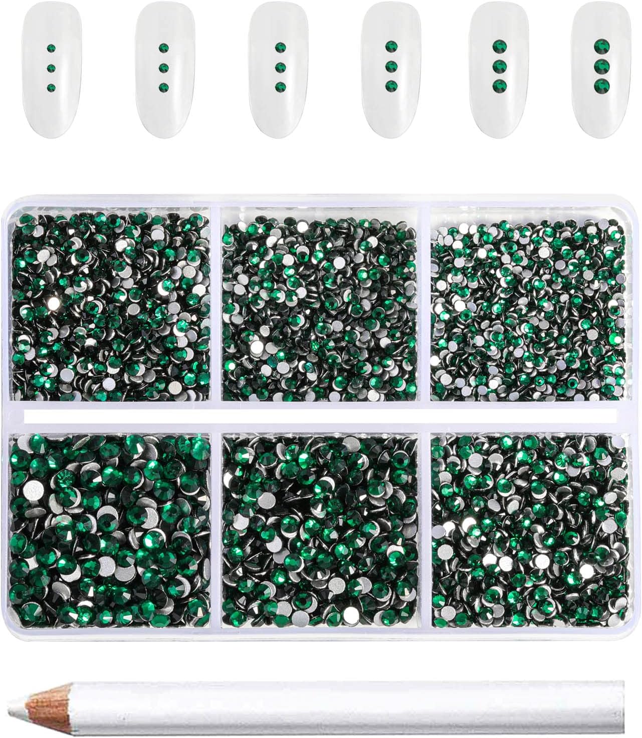 Beadsland 7200pcs Flatback Rhinestones,Green Rhinestone Nail Gems Round Crystal Rhinestones for Crafts,Mixed 6 Sizes with Wax Pencil Kit, SS3-SS10,Emerald