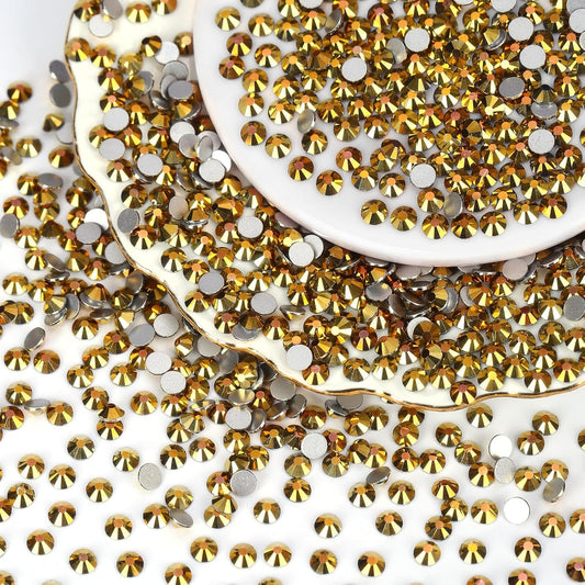 10000PCS Gold Rhinestones Bulk, Flat Back Crystal Glass Stone Round Gems,SS20, 4.6-4.8mm