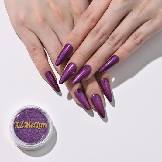 Chameleon Purple Magic Mirror Chrome Nail Powder, Big-Capacity 1.5g Metallic Dust Holographic Effect Powder Pigment Glitter Manicure Kit, Nail Art, Can Mixed with Builder Gel Nail Polish Use