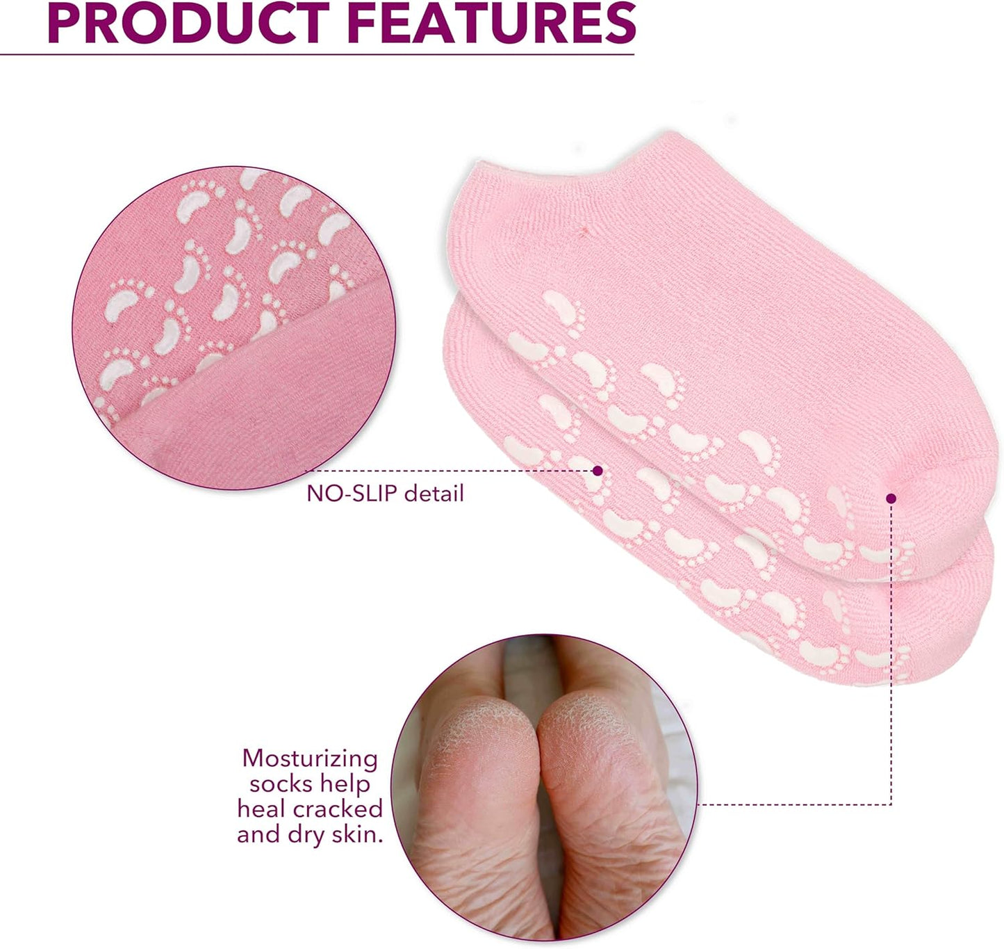 Gel Spa Moisturizing Socks - 1 Pair Spa Socks Infused with Essential Oils to Soften Skin & Lock in Moisture | Non-Slip Grip Gel Socks for Dry, Cracked Feet
