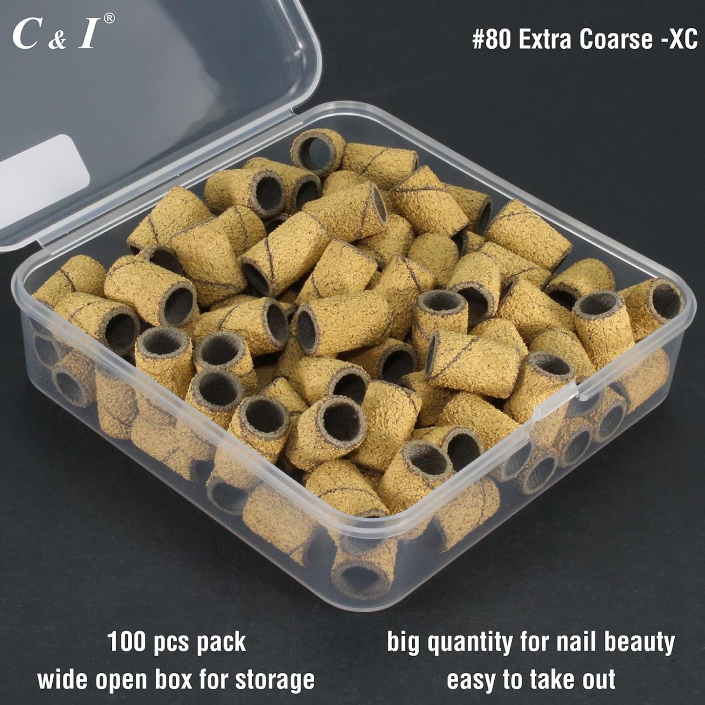 C & I Nail Sanding Bands 100 PCS Plus Upgrade Mandrel 1 PC, Nail Drill Bits for Acrylic Gel Nails Remove, Natural Nails Buffer for Nail Prep and Nail Shiner (Yellow, #80 Extra Coarse)