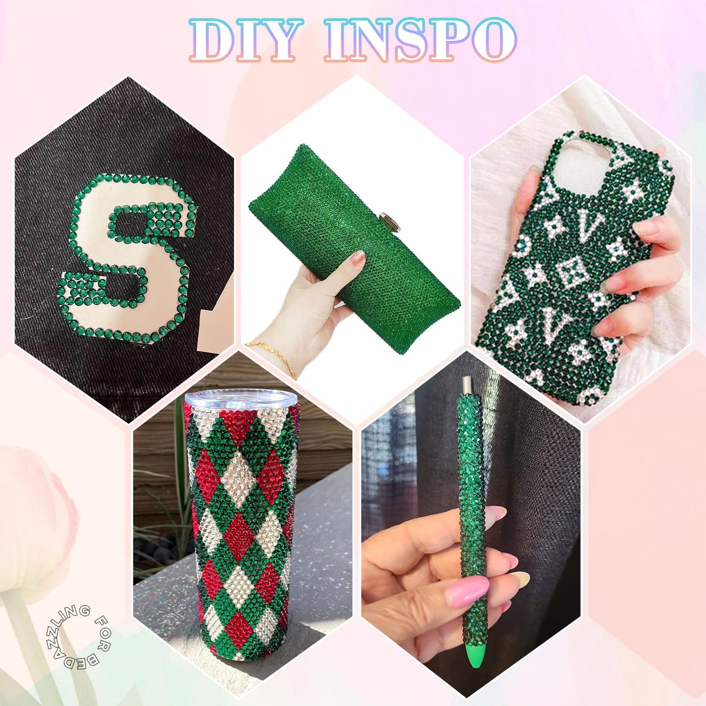 30000Pcs Resin Rhinestones for Bedazzling with B7000 Jewelry Glue, Emerald Green Flatback Gems Rhinestones for Crafting, Clothing Tumblers Mugs Shoes Fabric Decor Nail Art