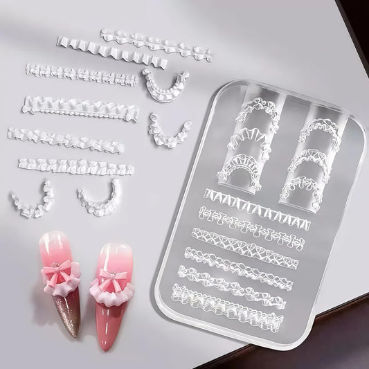 3D Lace Ruffle Nail Art Mold, Bowknot Flower Edge Soft Gel/Resin DIY Decoration Making, Clear Silicone Carving Tool for Acrylic & Gel Nail Extension Tips