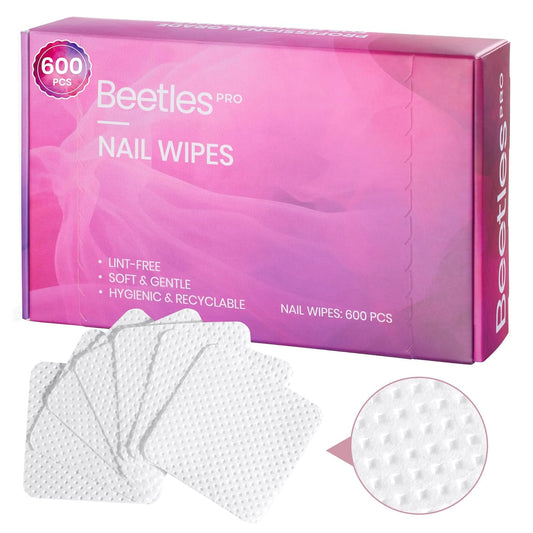Beetles Pro 600-Pcs Lint Free Nail Wipes – Professional Soft Cleaning Wipes Nail Polish Remover Pads Non-Woven Fabric Nails Cleaning Pads for Nails Care, Gel Polish – Salon Quality Manicure Tool