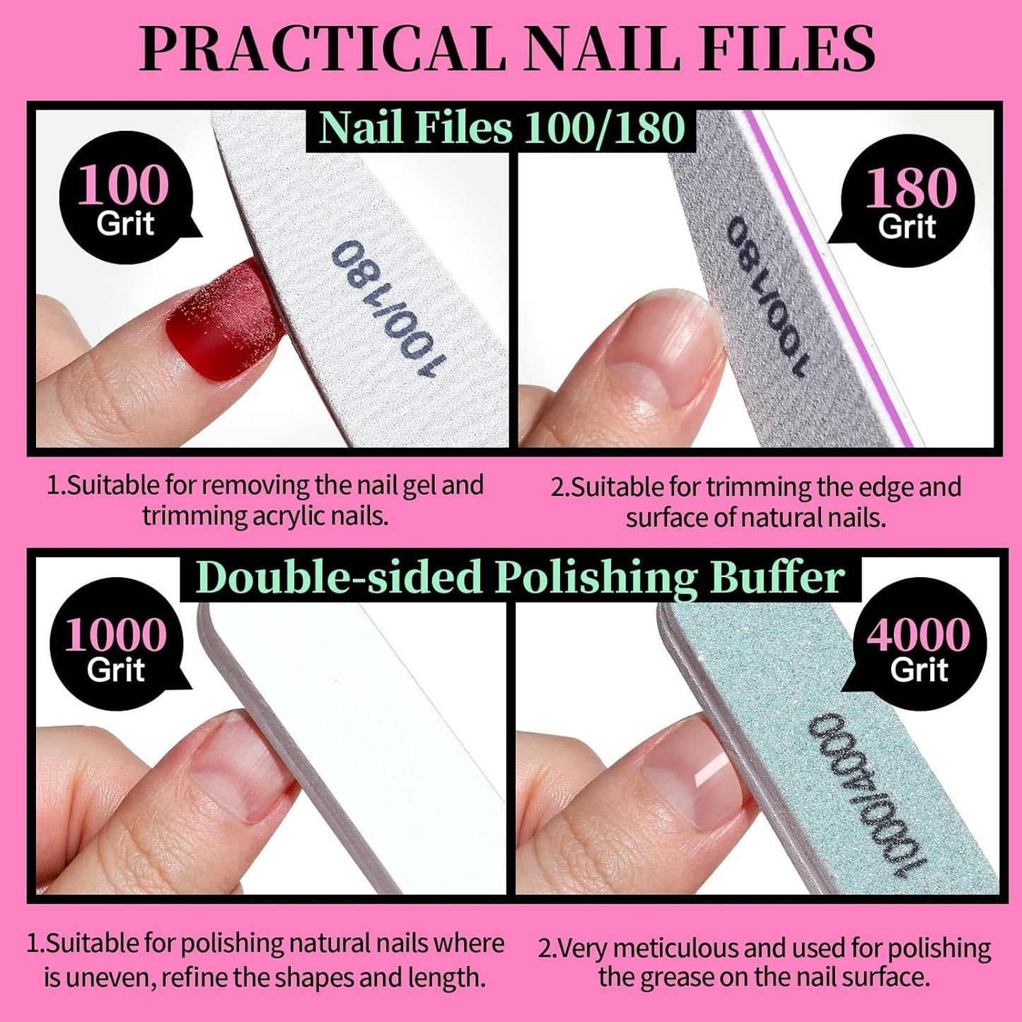 FANDAMEI Nail Care Kit, Nail Files 100/180, Nail Tools, Nail Buffer Block, Cuticle Nippers, Cuticle Trimmer, Cuticle Pusher, Nail Kit, Pedicure & Manicure Tools, Nail Prep Kit, Manicure Kit for Women