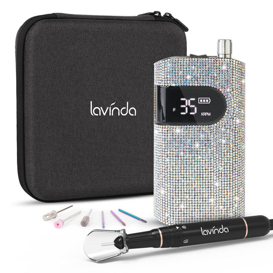 Professional Rechargeable Nail Drill Machine, Lavinda Diamond 35000RPM Electric Nail File Cordless Portable Nail Drill with Coreless Motor for Acrylic Nails, Manicure Pedicure Tool, Crystal Diamond