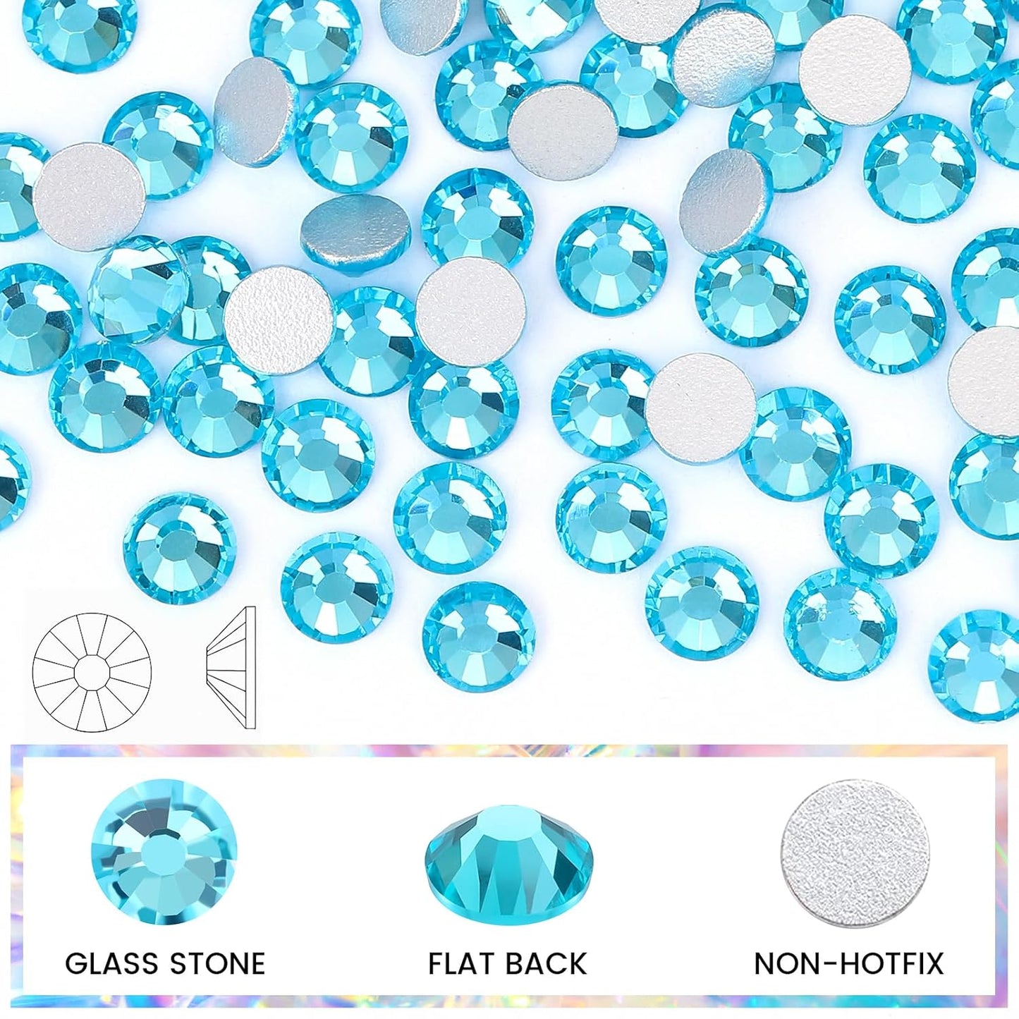 Novani Rhinestones 1440pcs SS10 Glass Rhinestones Crystal Flatback Gemstones for Crafts Nails Makeup Bags and Shoes Decoration（SS10, Aquamarine）