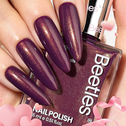 Beetles 1Pcs 15ml Nail Polish,Burgundy Red Nail Polish Fast Drying & Long Lasting Nail Lacquer Red Wine Dreamscape Glitter Art Effect for Nail DIY Salon at Home Gifts for Women