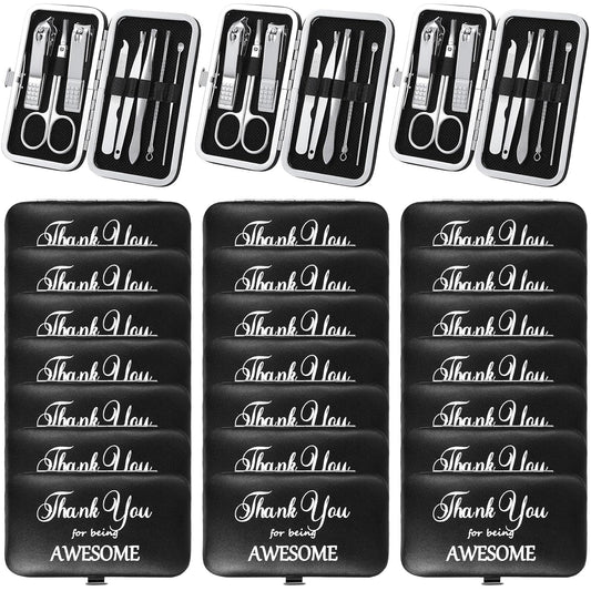 Therwen 24 Sets Manicure Set Nail Clippers 8 in 1 Stainless Steel Grooming Nail Kit Thank You Appreciation Gift Professional Pedicure Tool for Men Women Personal Care(Black)