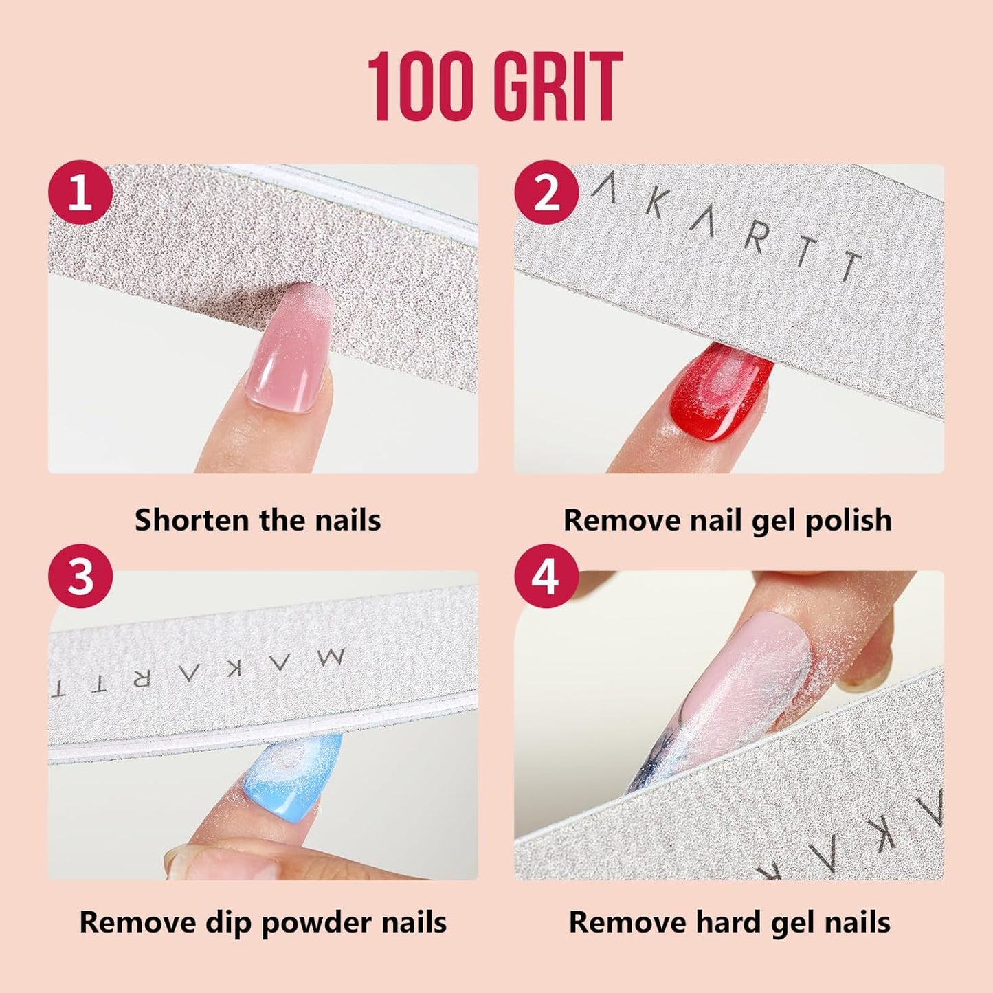 Makartt Nail File, 100/180 Grit 20 Pcs Nail Files for Natural Nails, Professional Strong Emery Boards for Nails Doubled Sides Washable Fingernail Files Manicure Tool Set