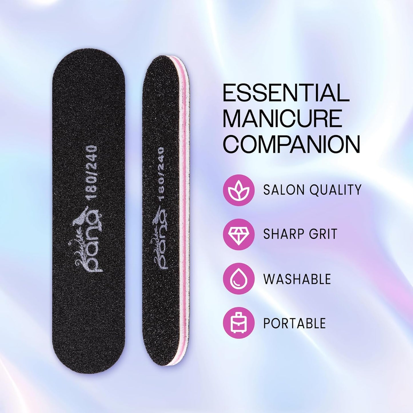 25PCS Mini Size PANA Professional Double Sided Nail Files - Black, 180/240 Grit - Emery Board Nail Buffering File Manicure Pedicure Nail Polisher Washable