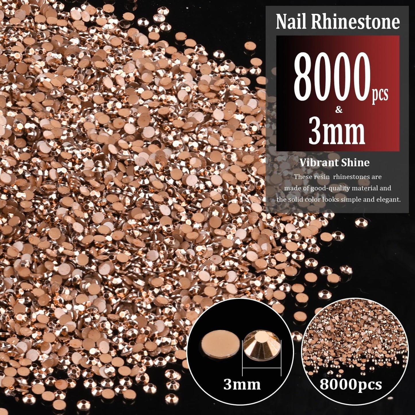 8000pcs 3mm Resin Rhinestones Bulk, Champagne Flatback Round Jelly Rhinestones Non Hotfix Crystal Gems Large Quantity Wholesale for DIY Crafts Clothes Face Makeup Manicure