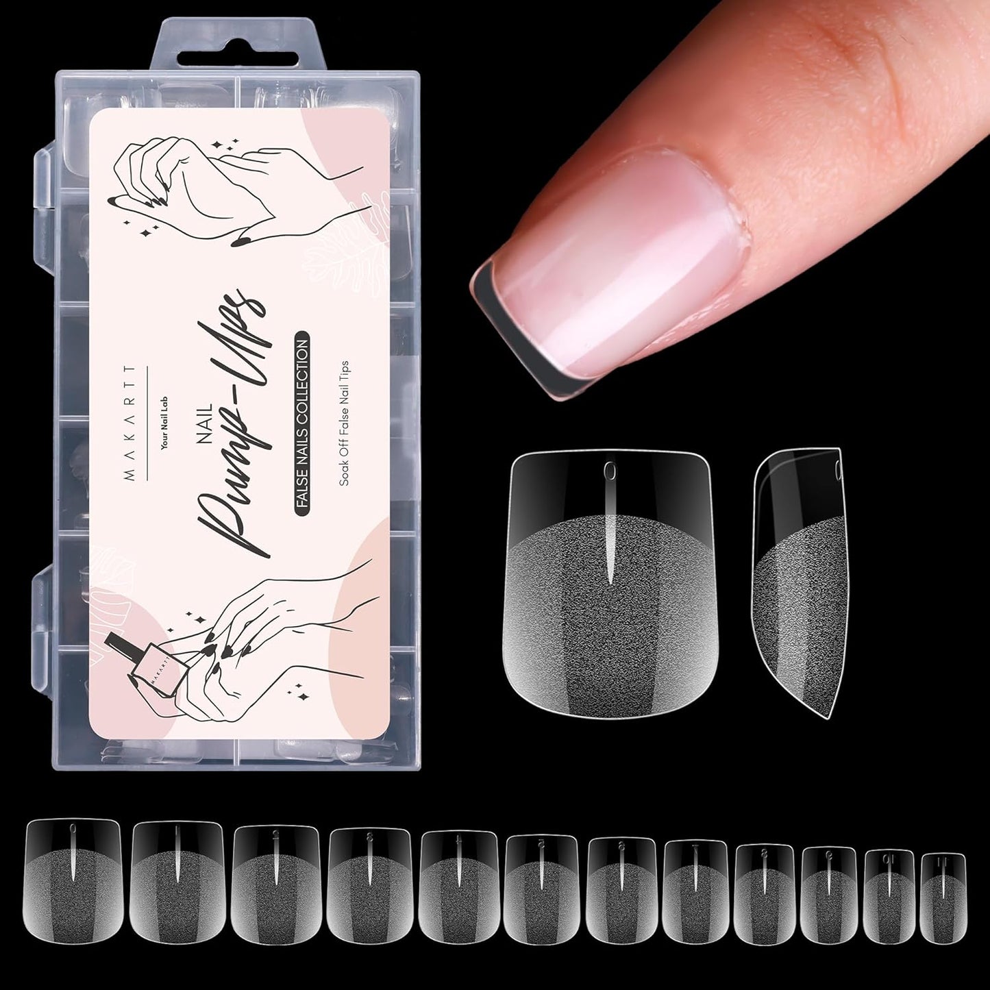 Makartt Nail Tips Extra Short Square: 120pcs Full Cover Pre-shape Half Matte Soft Clear Fake Gel Nail Tips Acrylic, 12 Sizes French Press on Extension Salon Home DIY