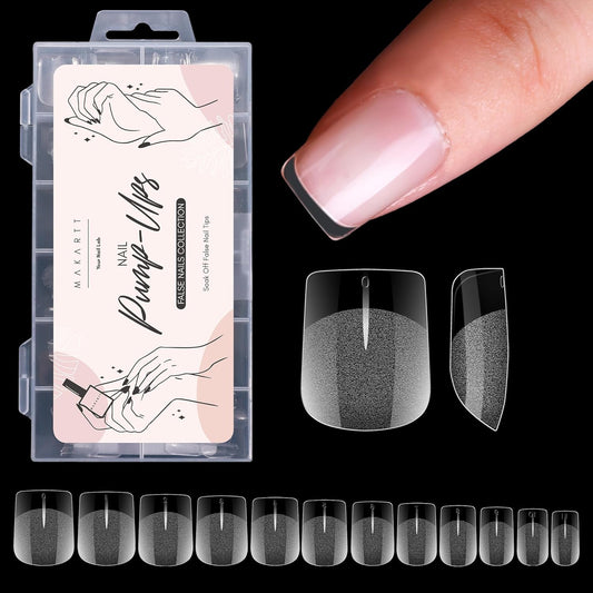 Makartt Nail Tips Extra Short Square: 120pcs Full Cover Pre-shape Half Matte Soft Clear Fake Gel Nail Tips Acrylic, 12 Sizes French Press on Extension Salon Home DIY