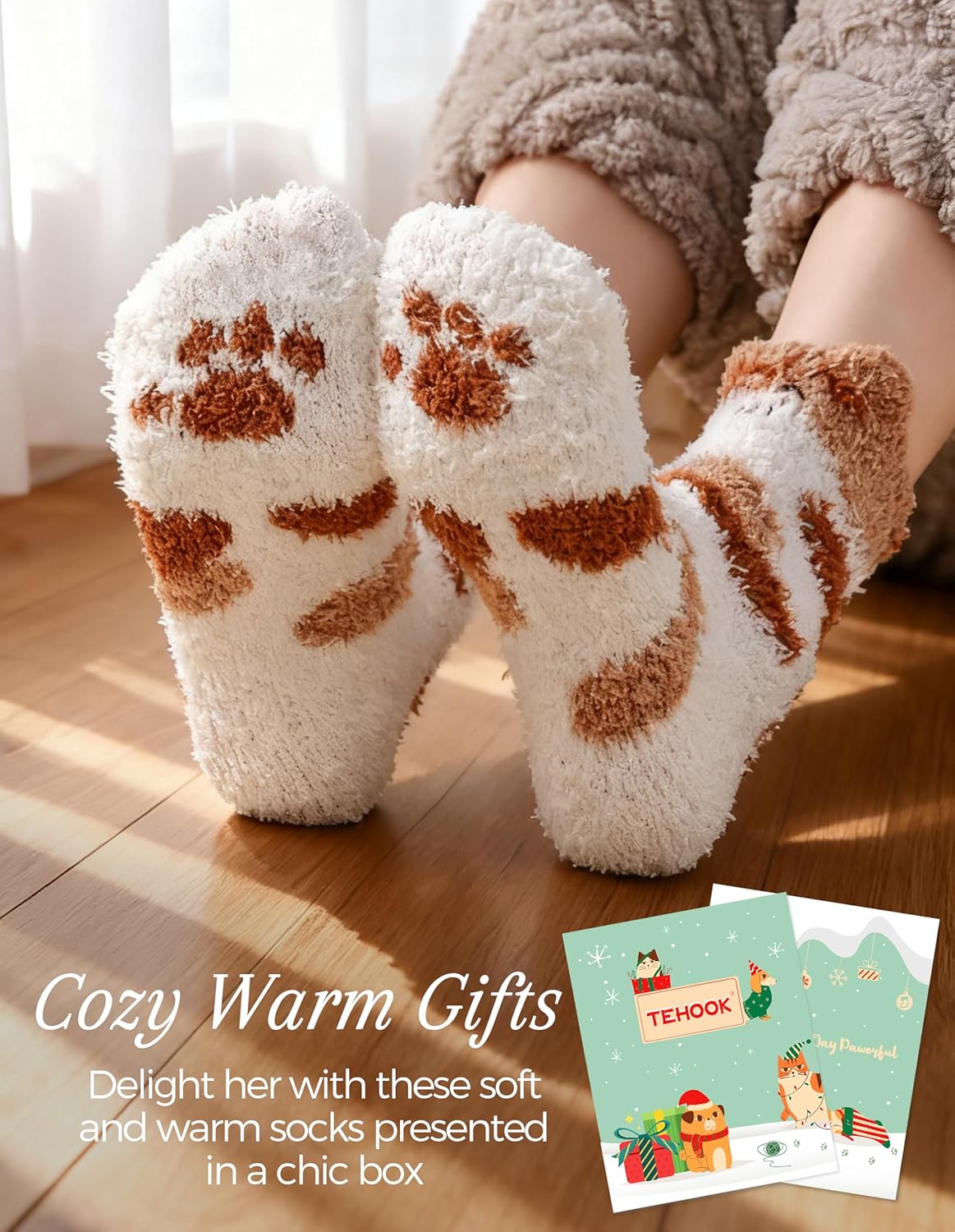 TEHOOK Warm & Cozy Gifts for Women, Stocking Stuufers, Fluffy Fuzzy Plush Sleeping Slipper Socks - Soft Warm Fabric