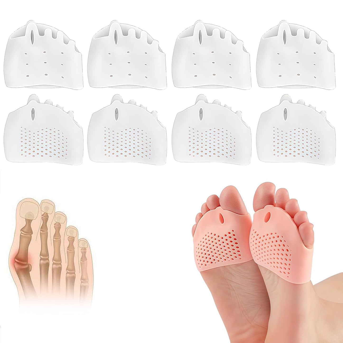 4 Pairs Silicone Toe Separator,2025 New Toe Separators for Women& Men,Gel Toe Spacers for Overlapping Toes, Breathable Foot Corrector, Bunion Relief and Alignment (White)