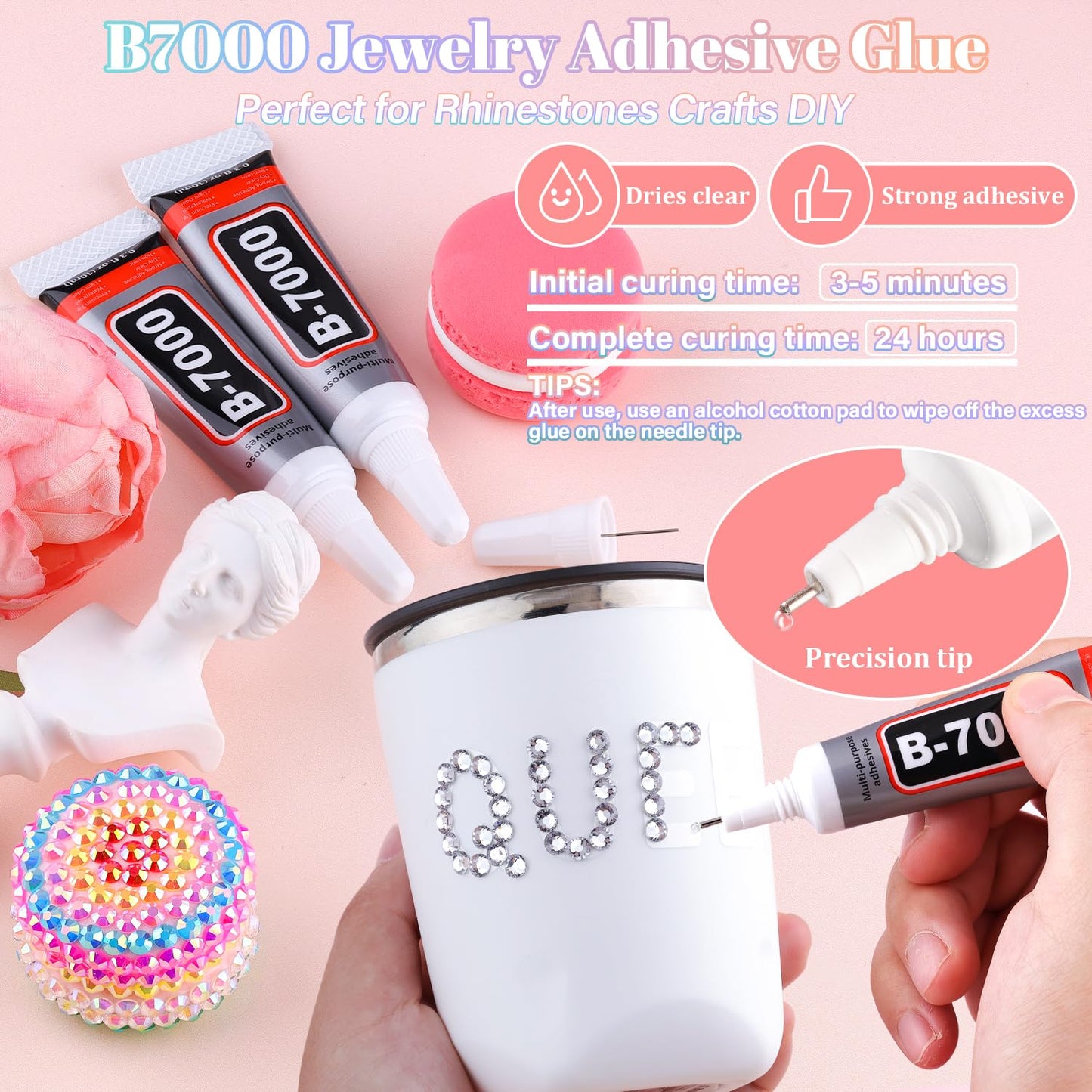 32000Pcs Resin Rhinestones for Bedazzling with 3Pcs B7000 Jewelry Glue, Clear Flatback Gems Rhinestones for Crafting, Clothing Tumblers Mugs Shoes Fabric Decor Nail Art