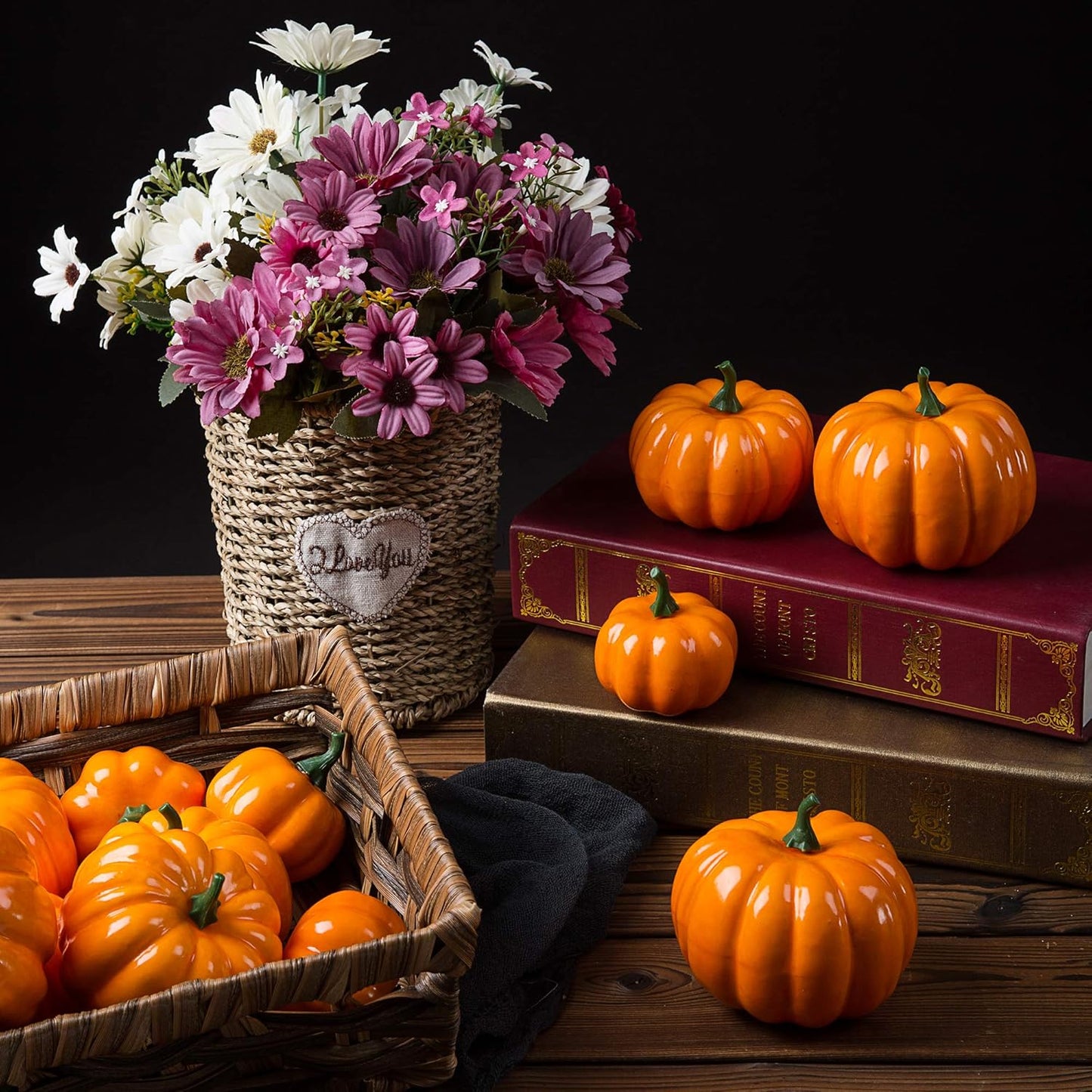 Ogrmar 12 Pack Artificial Assorted Pumpkins, Mini Fake Pumpkins Artificial Vegetables for Halloween,Harvest Thanksgiving Party Decor(Orange)