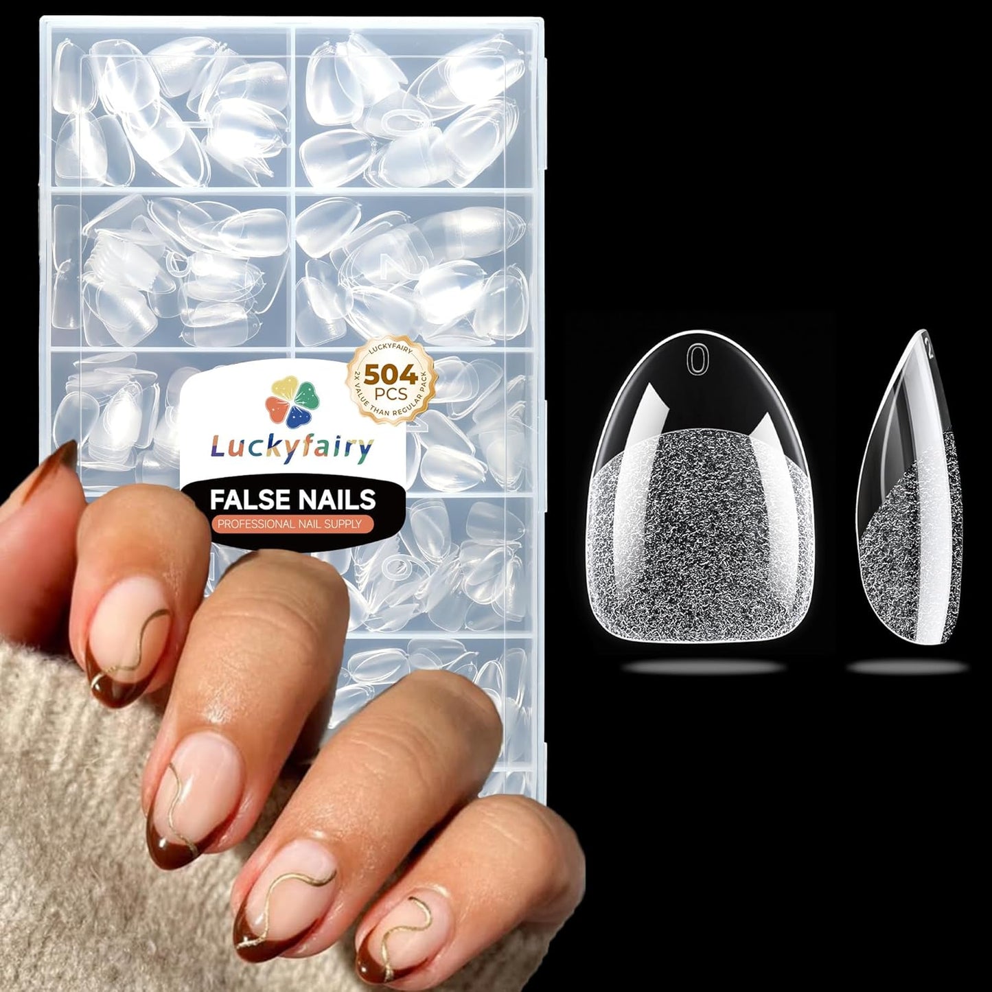 Extra Short Almond Fake Nails, 504pcs Soft Gel Pre-Shaped Acrylic Nail Tips, Half Matte Full Cover Clear Gelly Press on Flase Nail Tips for Extension Nail Manicure Home DIY 12 Sizes