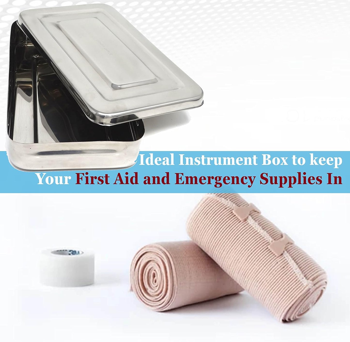 Stainless Steel Surgical LAB Dental Sterilizer Instrument Box, Organizer Jewelry/Tools Storage Tray with Lid - 10L x 6W x 2H