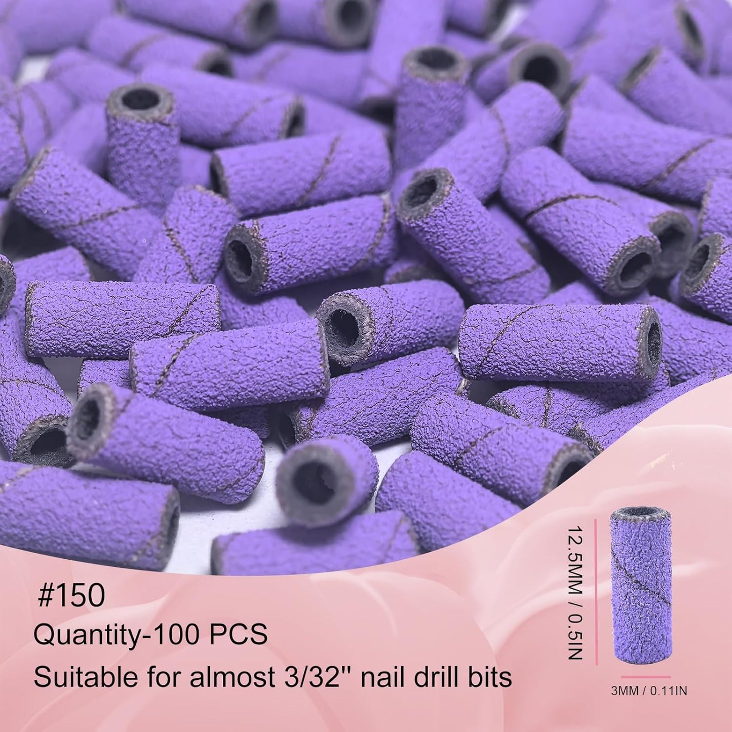 Small Sanding Bands Nail Drill Bits, Corfulra 150 Fine Grit Nail File Sanding Bands for Nail Drill with 3.1mm Mandrel Bit, 100Pcs Mini Sanding Bands for Natural Nails, Cuticles, Purple