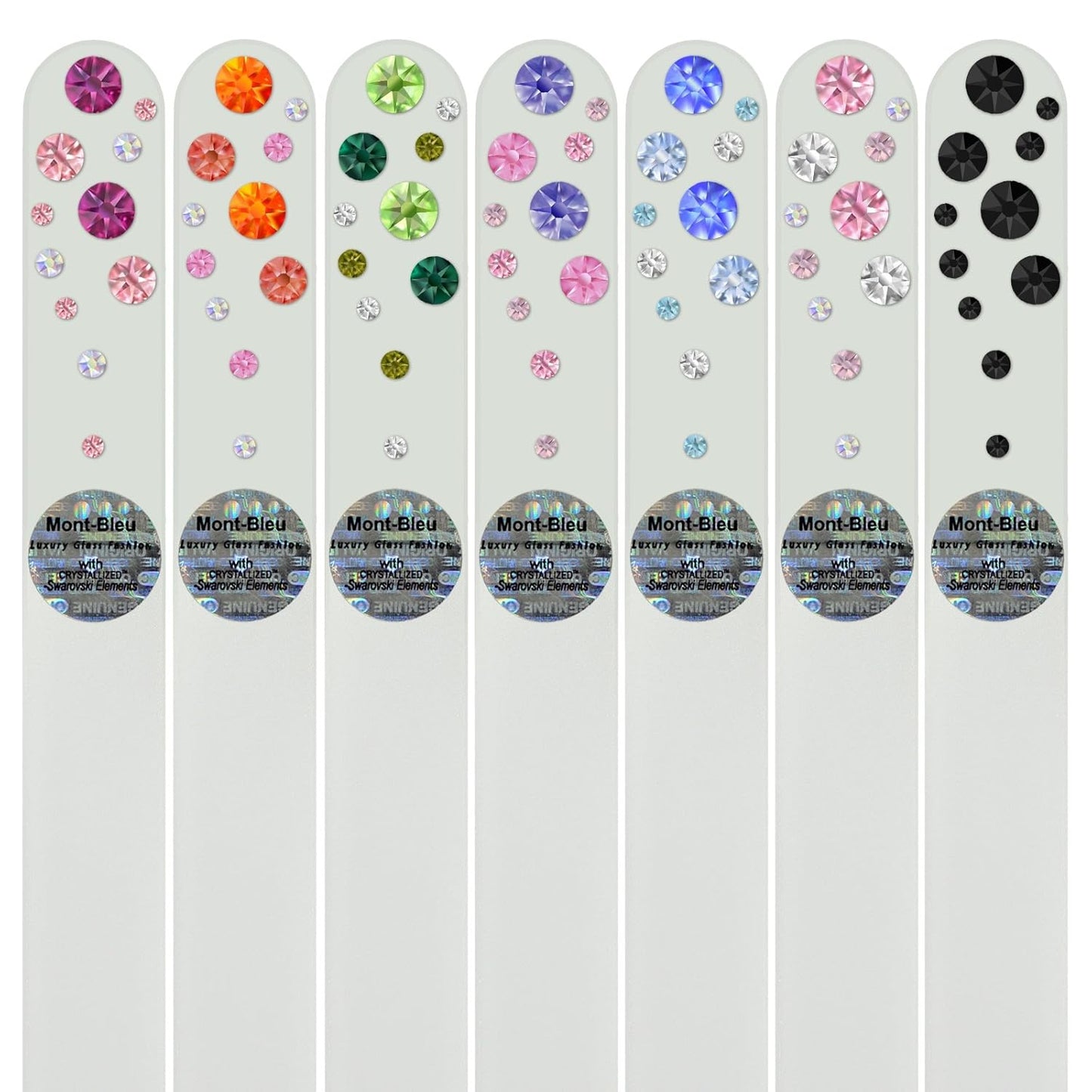 Mont Bleu Gift Set of 6 + 1 free Glass Nail Files hand decorated with crystals from Swarovski® | Hand Made, Czech Tempered Glass, Lifetime Guaranty
