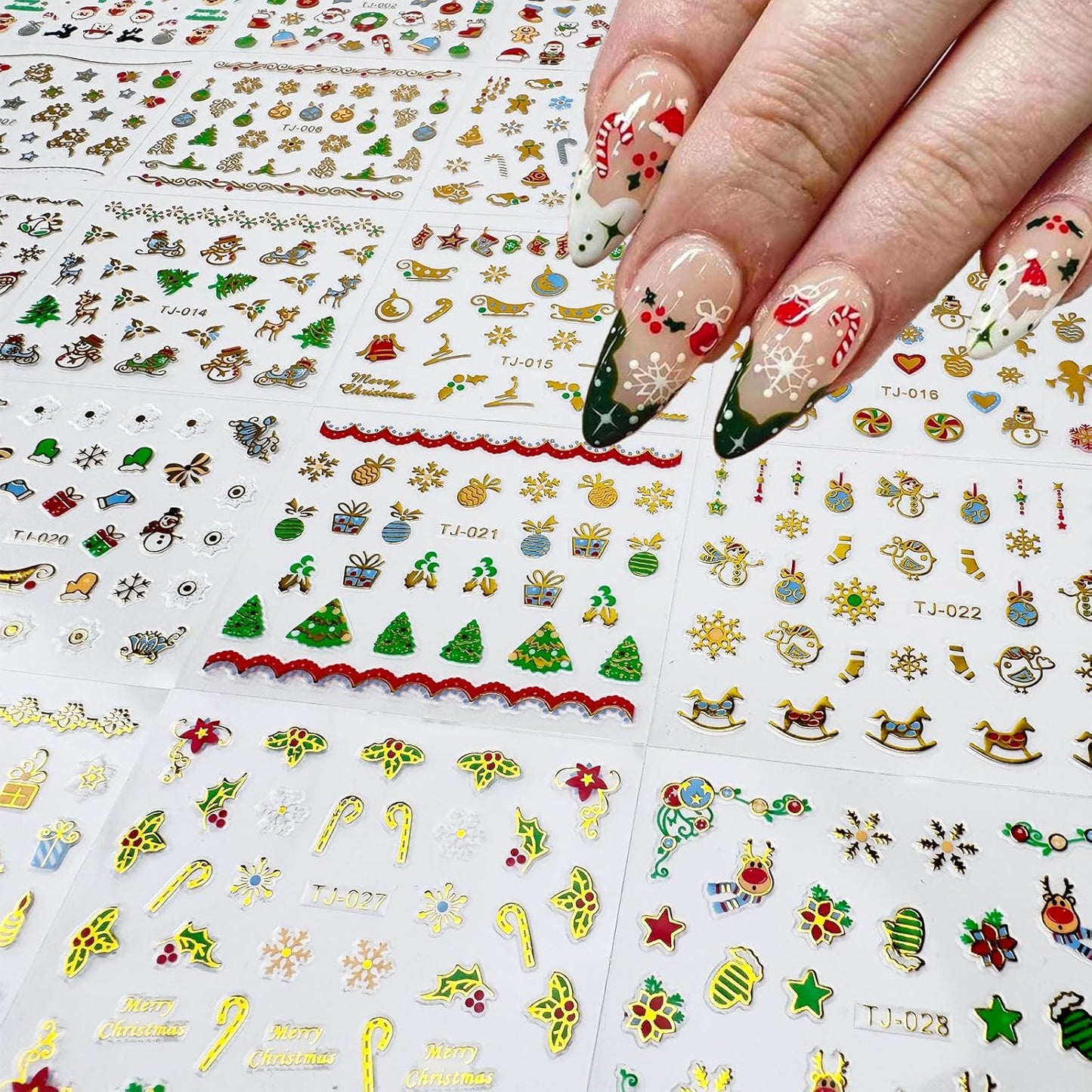 30 Sheets Christmas Nail Art Stickers Christmas Nail Decals 3D Self Adhesive Santa Claus Elk Snowman Christmas Tree Nail Art Supplies Winter Nail Stickers for Women DIY Acrylic Nail Decorations