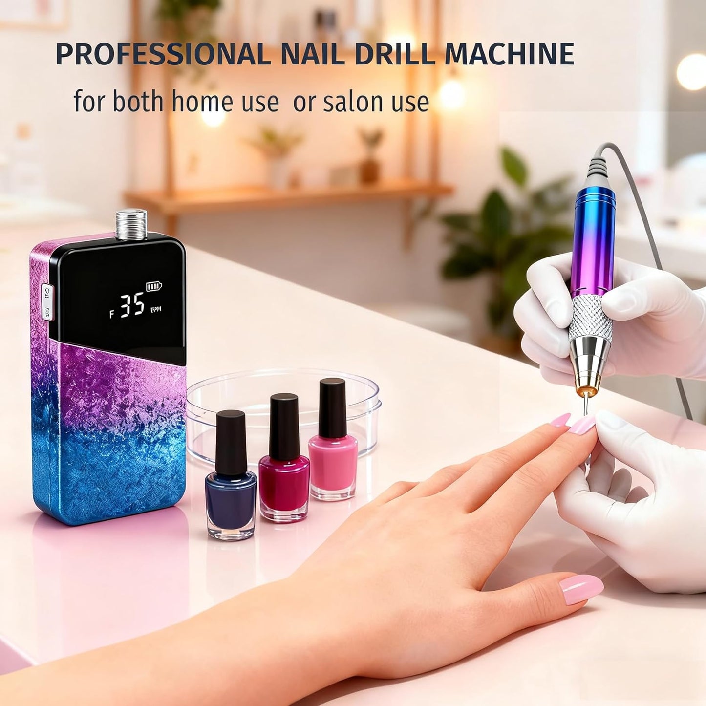 Professional Nail Drill, Lumcrissy 35000RPM Professional Nail File Machine, Rechargeable Efile for Acrylic Gel Nails with Ceramic Drill Bits Set& Sanding Bands for Manicure Salon Home Use