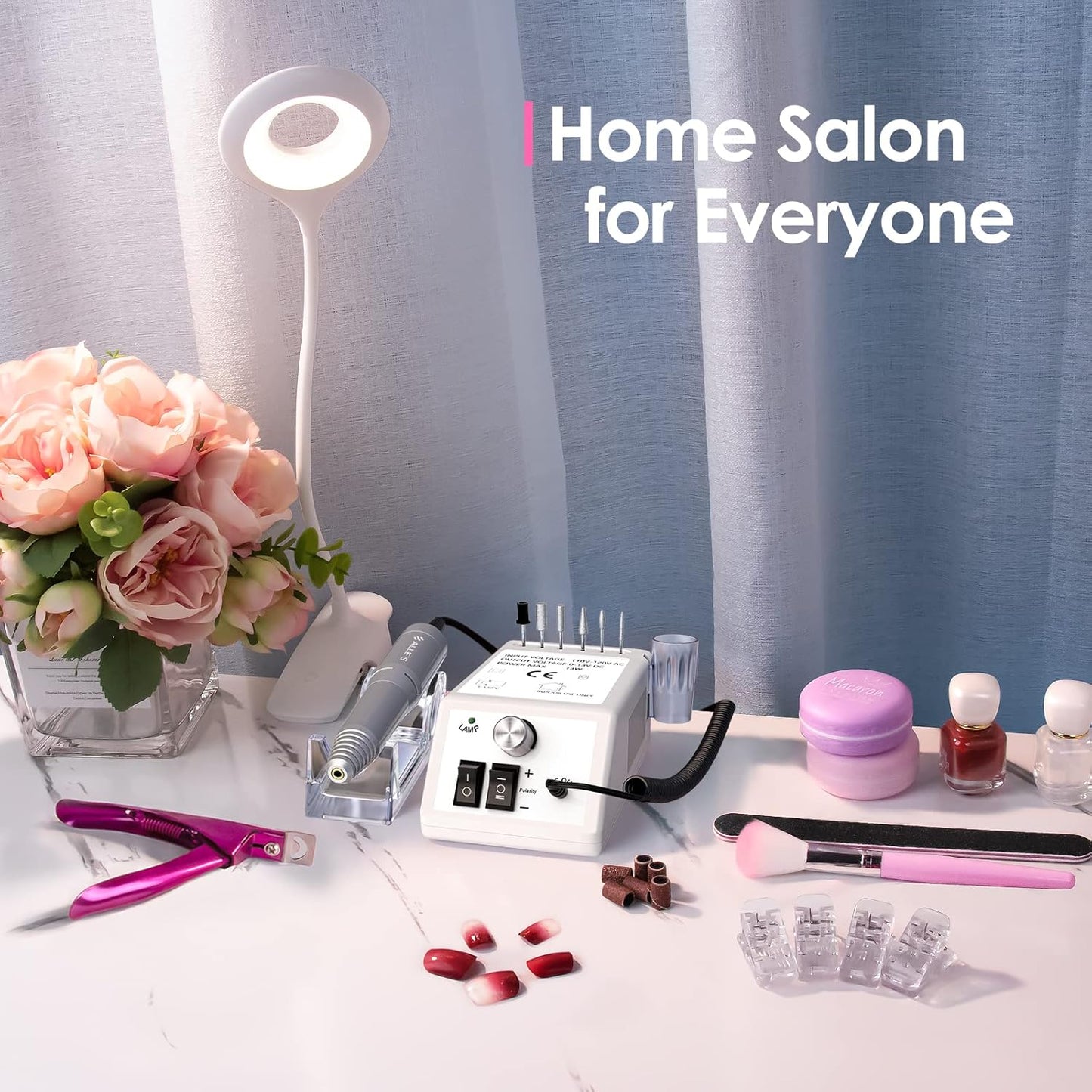 Professional Nail Drill Machine 20000RPM Efile Electric Nail Filer Kit for Finger Toe Nails, Acrylic Gel Nails Manicure Pedicure, with 6Pcs Nail Bits and 106Pcs Sanding Bands - White