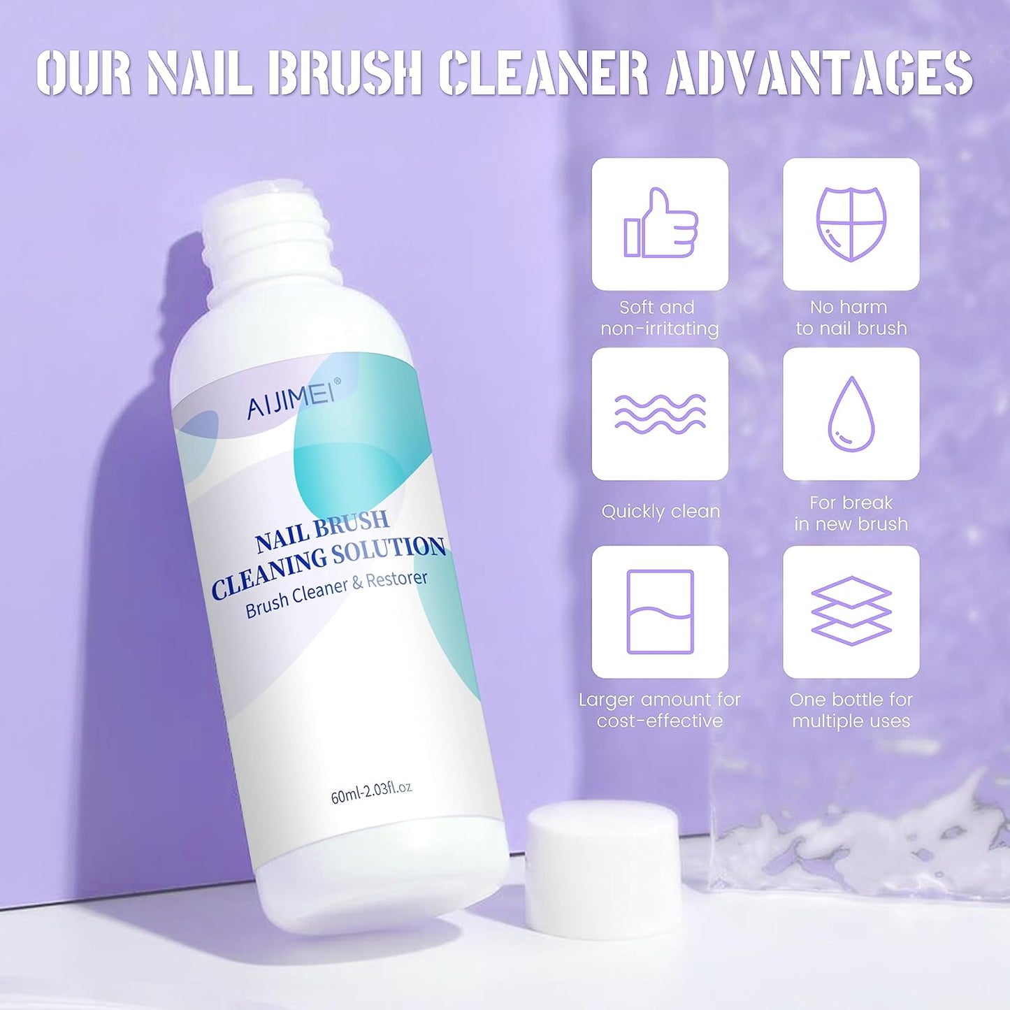 AIJIMEI Nail Art Brushes Cleaner Gel and Gel Nail Brushes Cleaner for Acrylic Application Can Quickly Dissolve Residues Acrylic Nail Brush Cleaner 60ml/2.03FL.OZ