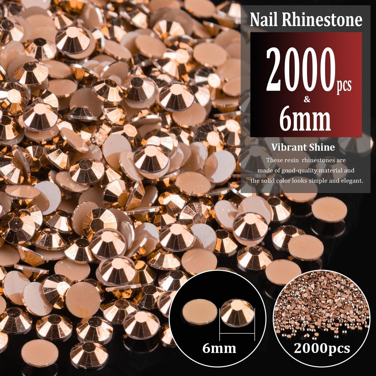2000pcs 6mm Resin Rhinestones Bulk, Champagne Flatback Round Jelly Rhinestones Non Hotfix Crystal Gems Large Quantity Wholesale for DIY Crafts Clothes Face Makeup Manicure