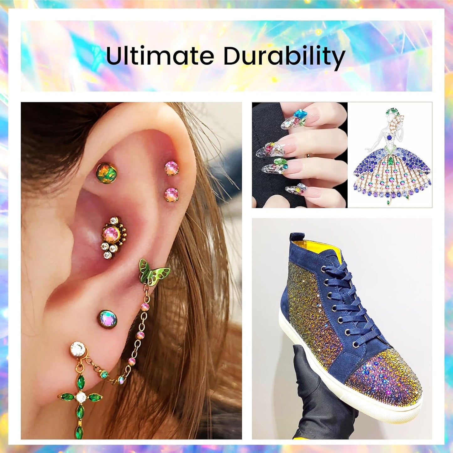 Novani Rhinestones 1440pcs SS20 Glass Rhinestones Crystal Flatback Gemstones for Crafts Nails Makeup Bags and Shoes Decoration（SS20, Rainbow）