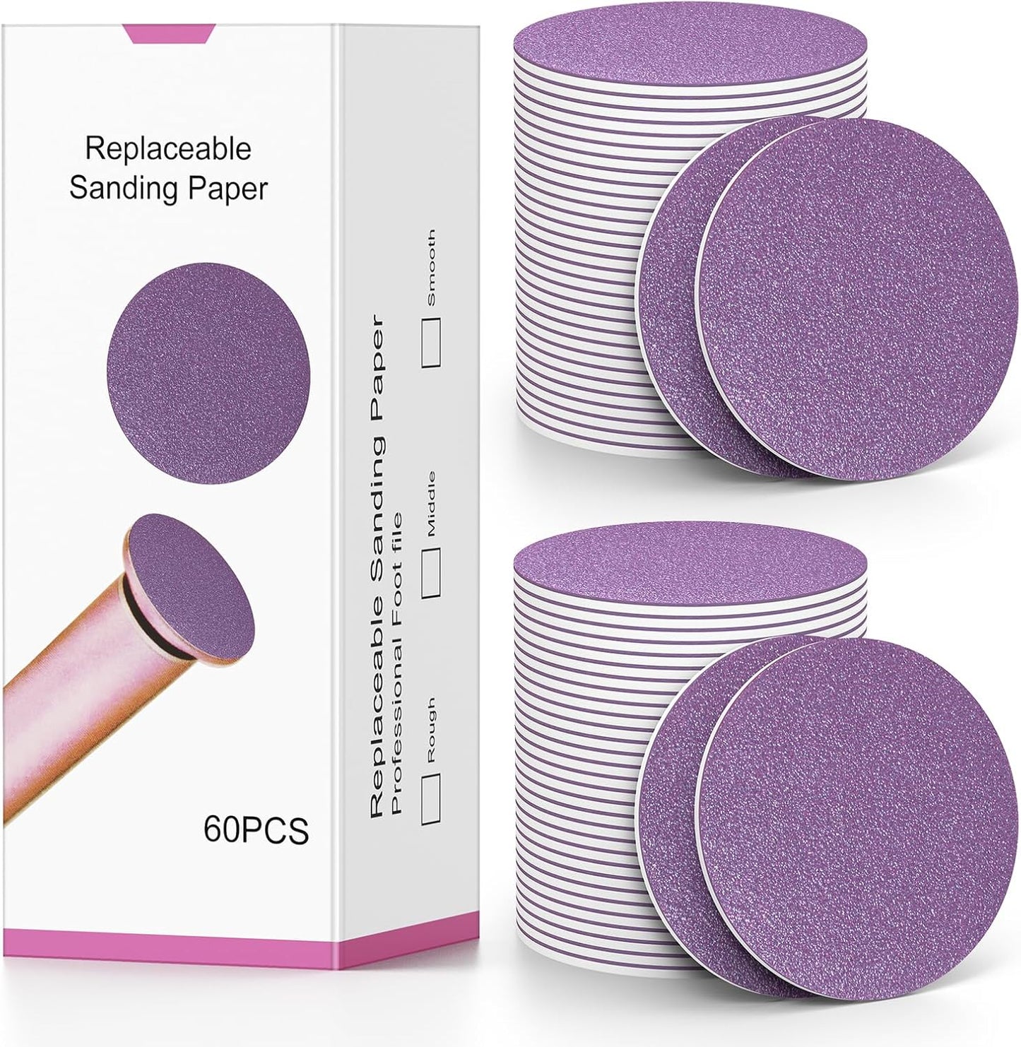 60pcs Replaceable Sanding Paper, Replacement Sandpaper Refill Discs for Electric Foot File Callus Remover (Replaceable Sanding Paper Purple)