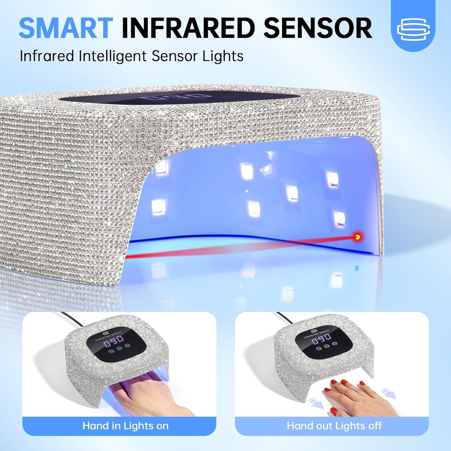 48W UV Light for Nails,Mini UV LED Nail Lamp with 3 Timer Settings, Auto Sensor, Fast Curing for Gel Nails,Nail Dryer Sparkly Gel Nail LCD Display Home Use DIY (White Diamond)