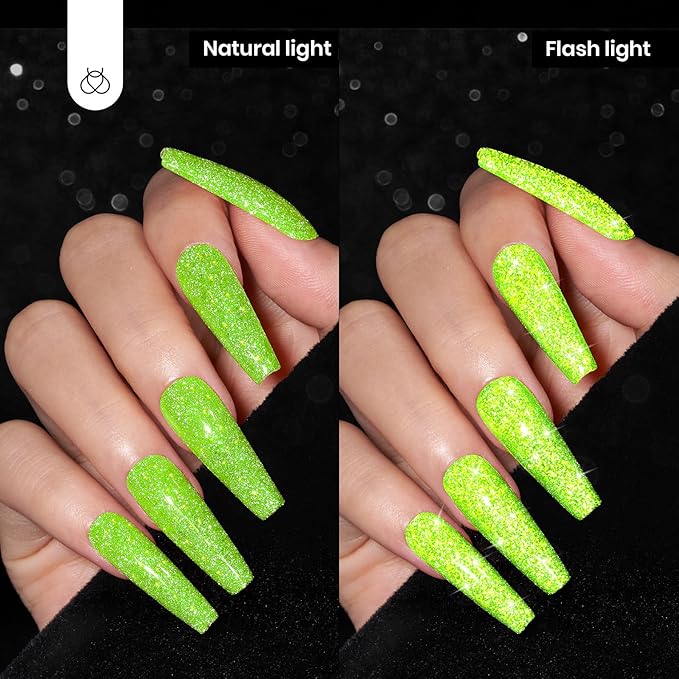 beetles Gel Polish Green Glitter Gel Nail Polish 0.51OZ Reflective Nail Art Manicure Salon DIY at Home UV LED Needed Gifts for Women Lime Shock