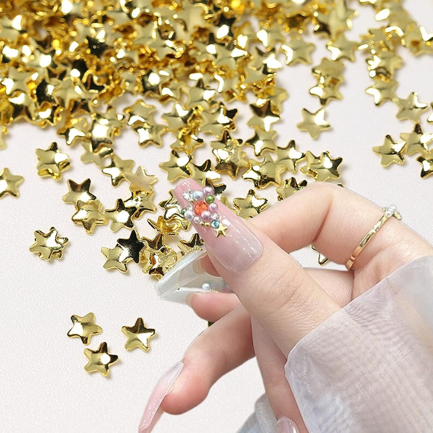 1000 Pcs Mini Cute 3D Alloy Gold Star Nail Charms - DIY Nail Art Supplies